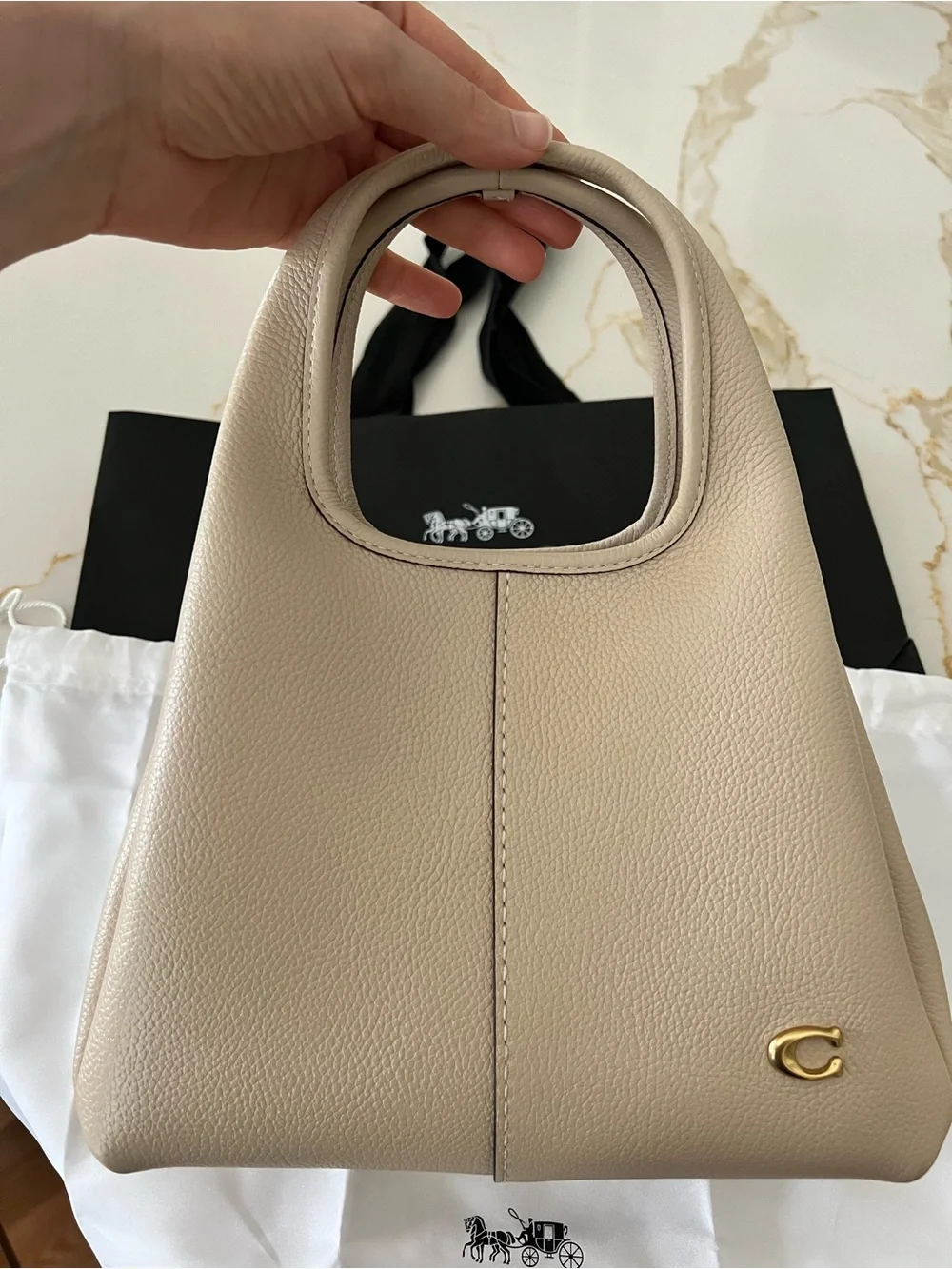 Coach Mini Pebbled Leather Tote in Cream with Gold Accent